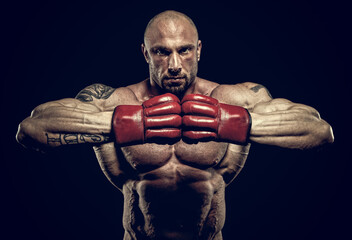 Fototapeta na wymiar Shirtless Muscular Mixed Martial Arts Fighter