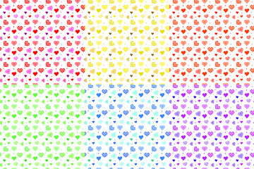 Set of 6 Hearts pattern vector illustration various colors