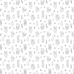 Naklejka na ściany i meble Cute animals Seamless pattern. Cartoon Animals in forest background. Vector illustration