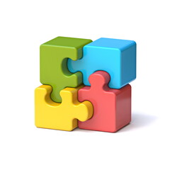 Four puzzle pieces standing 3D