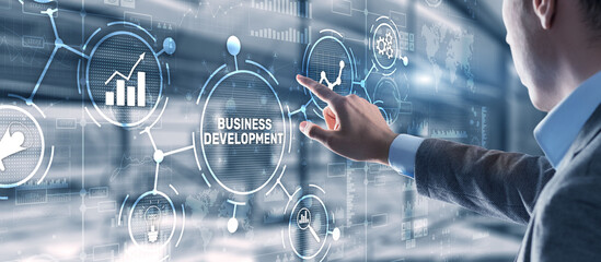 Business Development Planning. Inscription on 3D the virtual screen