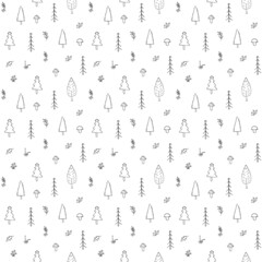 Woodland Seamless pattern, Forest background. Cute cartoon trees and plants vector illustration