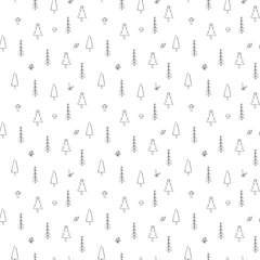 Woodland Seamless pattern, Forest background. Cute cartoon trees and plants vector illustration