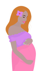 Pregnant redhead woman, vector illustration on white background