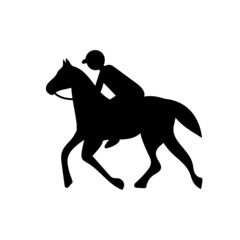 Black silhouette on a white background - a rider on a horse. Horse riding sport concept