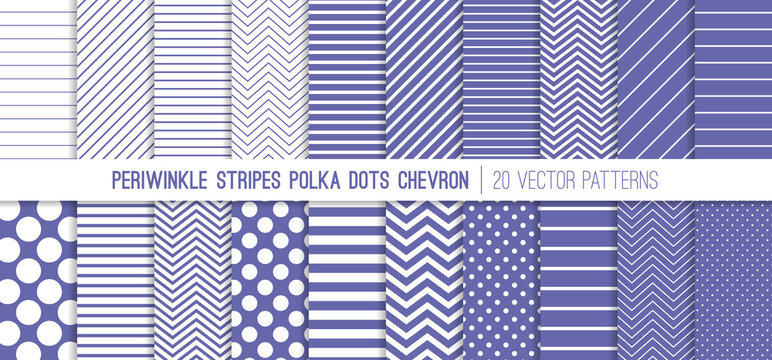 
Periwinkle Stripes, Polka Dots and Chevron Vector Patterns. 2022 Color Trend. 20 Pattern Tile Swatches Included.