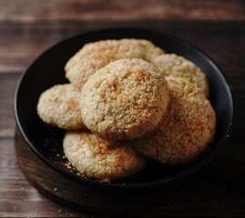 Homemade Coconut cookies or Indian crispy biscuits, selective focus