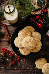 Homemade Coconut cookies or Indian biscuits on festive xmas background, selective focus