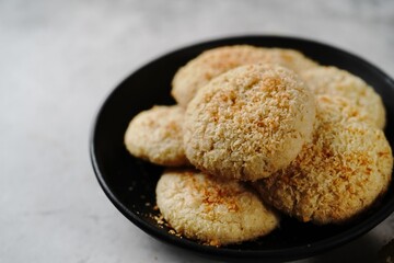 Homemade Coconut cookies or Indian crispy biscuits, selective focus