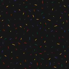 Colorful dashes on a black background. Vector abstract seamless pattern