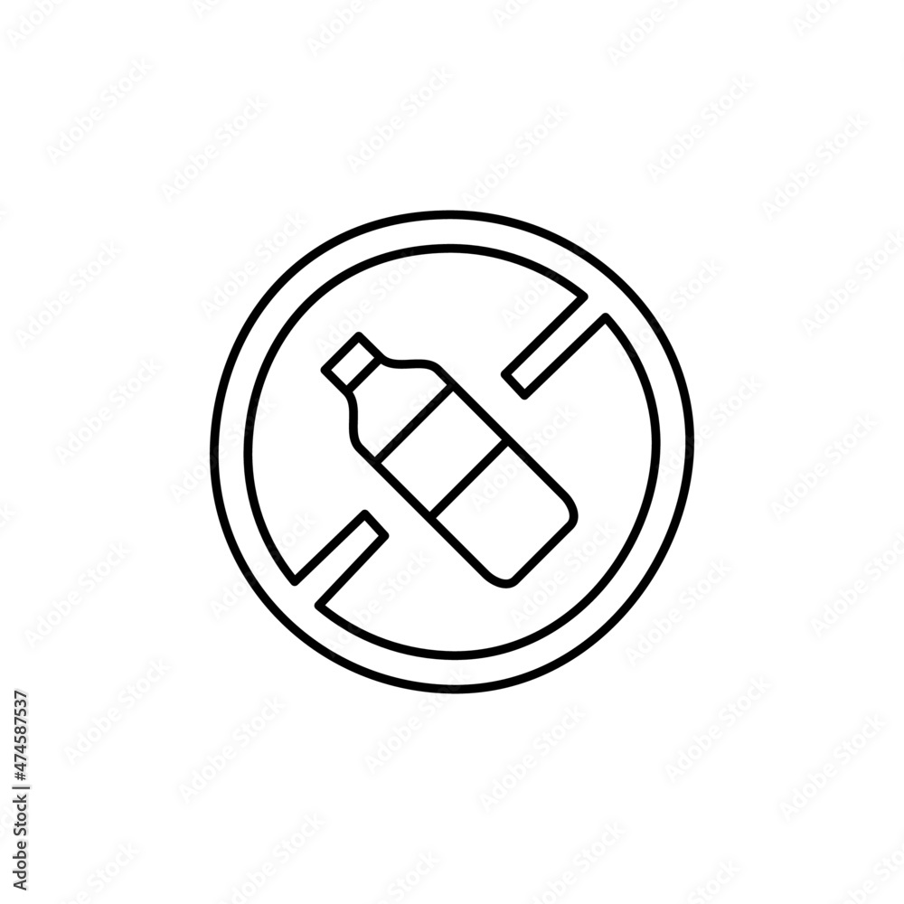 Poster No Plastic Icon in flat black line style, isolated on white background