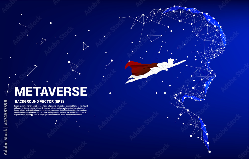 Poster vector silhouette of businessman flying with man head from dot connect line polygon . concept backgr