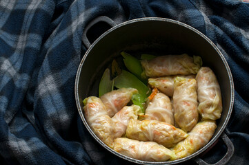 Cooking stuffed cabbage with rice and meat