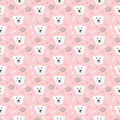 Obraz premium Cute bear Seamless pattern. Cartoon Animals in forest background. Vector illustration