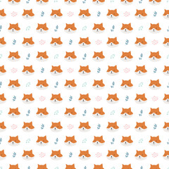 Cute Fox Seamless pattern. Cartoon Animals in forest background. Vector illustration