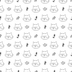 Cute Fox Seamless pattern. Cartoon Animals in forest background. Vector illustration