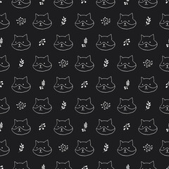 Cute Fox Seamless pattern. Cartoon Animals in forest background. Vector illustration