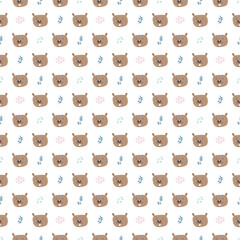 Cute Beaver Seamless pattern. Cartoon Animals in forest background. Vector illustration