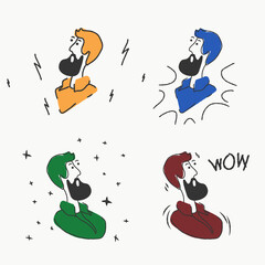 Hand-drawn surprised man. Head of a man with a beard with facial expression. Emotion is easy to understand. 