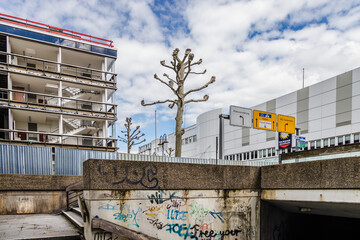 Demolition from office complex with underpass
