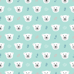 Cute bear Seamless pattern. Cartoon Animals in forest background. Vector illustration