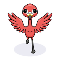 Cute little pink flamingo cartoon raising hands