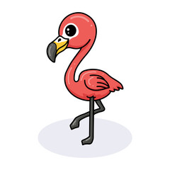 Cute little pink flamingo cartoon posing