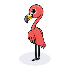 Cute little pink flamingo cartoon posing