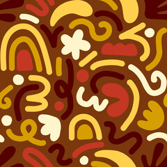 Contemporary art collage with multicolor abstract shapes. Vector seamless pattern with Scandinavian cut out elements.