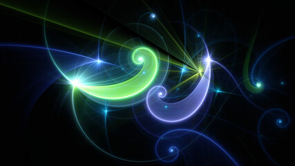 Abstract background, smooth blue lines on a black background