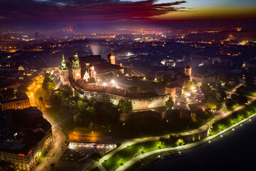 Wawel Royal Castle at night, Cracow, Poland