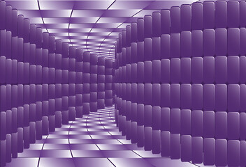 Tunnel or wormhole. Checkered wireframe tunnel. 3D  grid. Abstract vector Background