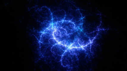 Abstract background, smooth blue lines on a black background