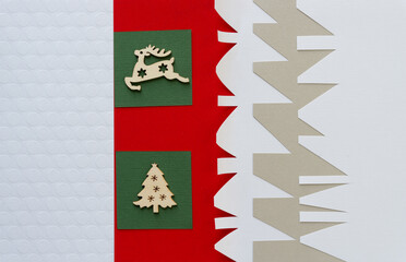 christmas background with decorative ornaments, gift tags, and paper