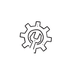 hand drawn doodle wrench and gear illustration vector isolated