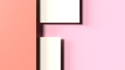 Overlapping light pink paper planes layer. Abstract background. 3D high quality rendering. 3D illustration. 3D CG.