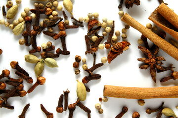 Spices on white background