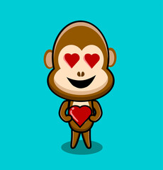 Fototapeta premium monkey cartoon character with love and expression