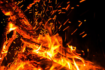 Fototapeta na wymiar Beautiful bonfire with red fire. hot coals.