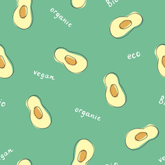 Avocado Vegetables seamless pattern. Vegetarian healthy bio food background, Vegan organic eco products. Vector illustration