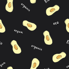 Avocado Vegetables seamless pattern. Vegetarian healthy bio food background, Vegan organic eco products. Vector illustration