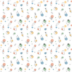 Vegetables seamless pattern. Vegetarian healthy bio food background, Vegan organic eco products pepper, tomato, cucumber, carrot, potato, avocado, beans and peas. Vector illustration