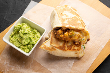 Picadillo burrito with beans and cheese. Mexican food