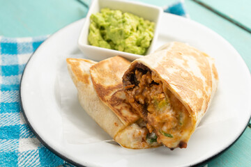 Picadillo burrito with beans and cheese. Mexican food