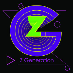 Generation z lettering logo on dark background with geometric shapes - obrazy, fototapety, plakaty