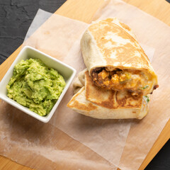 Picadillo burrito with beans and cheese. Mexican food