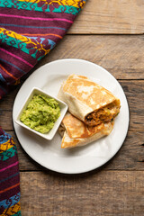 Picadillo burrito with beans and cheese. Mexican food