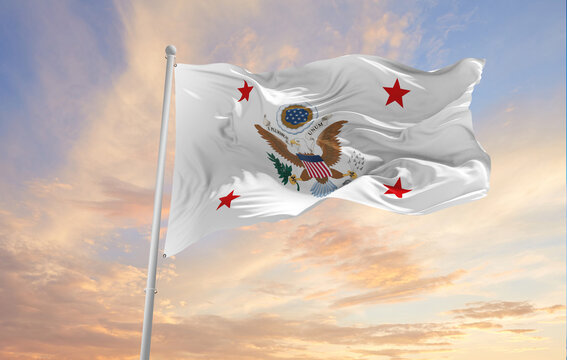 Flag Of United States Assistant Secretary Of War Waving In The Wind. USA National Defence. Copy Space. 3d Illustration