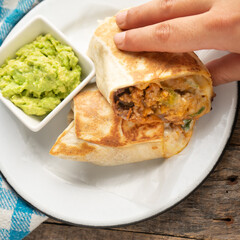 Picadillo burrito with beans and cheese. Mexican food