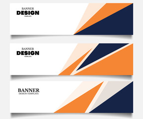 set of abstract web business banner background with dark blue and orange color